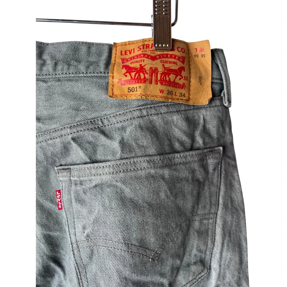 Levis 501 Original Fit Mens Gray Straight Leg Cotton Denim Jeans 36x34